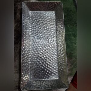 Threshold Rectangular Hammered Silver Tone Metal Food Safe Serving Tray. 10x3.5.